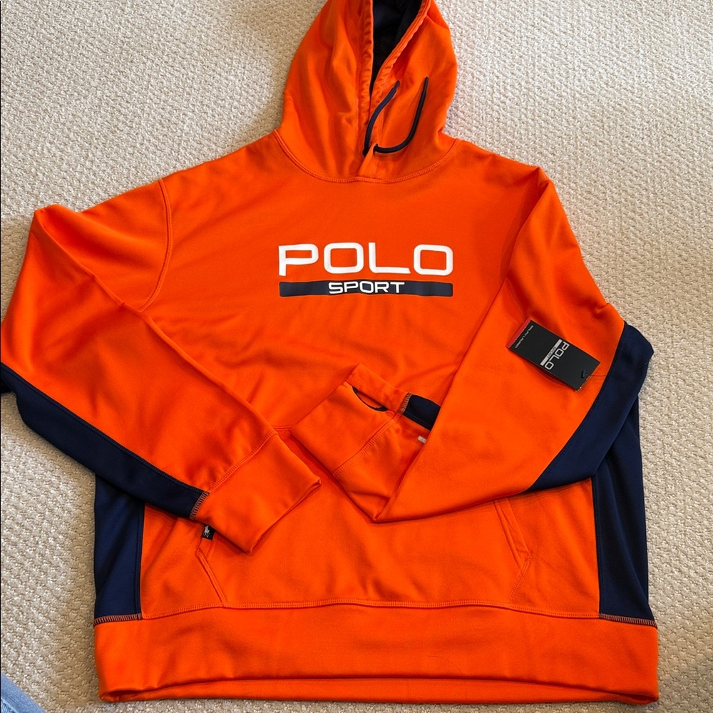 Polo by Ralph Lauren Men's Orange and Navy Hoodie
